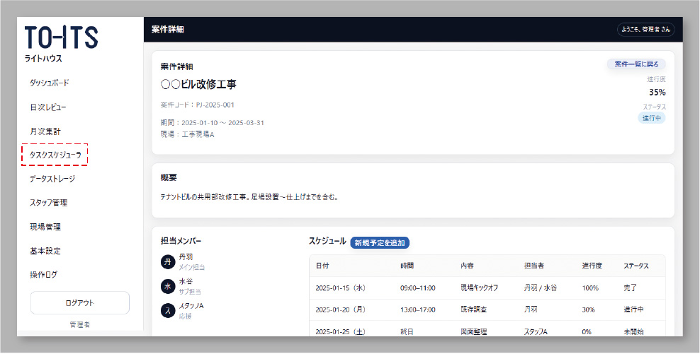 タスクスケジューラの画面